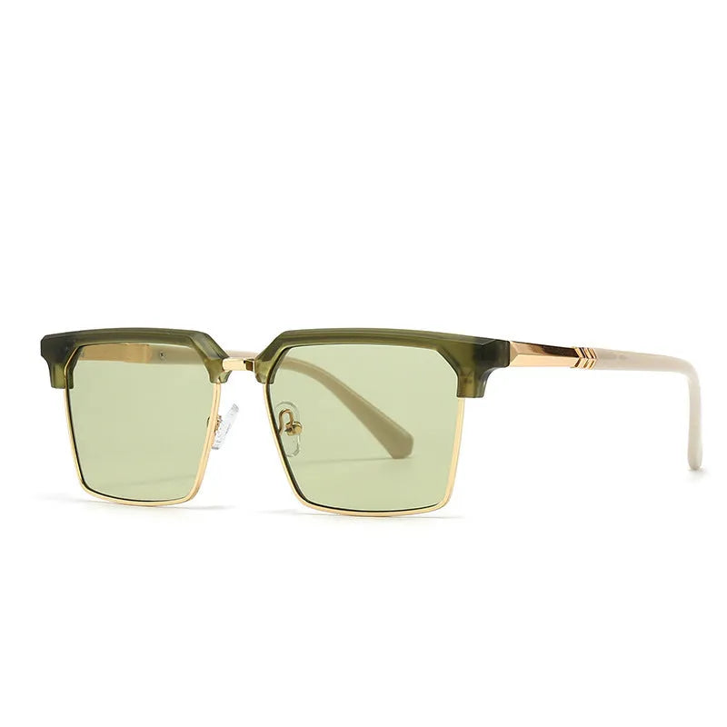 Men's square sunglasses with plastic frame in choice of six colours on display