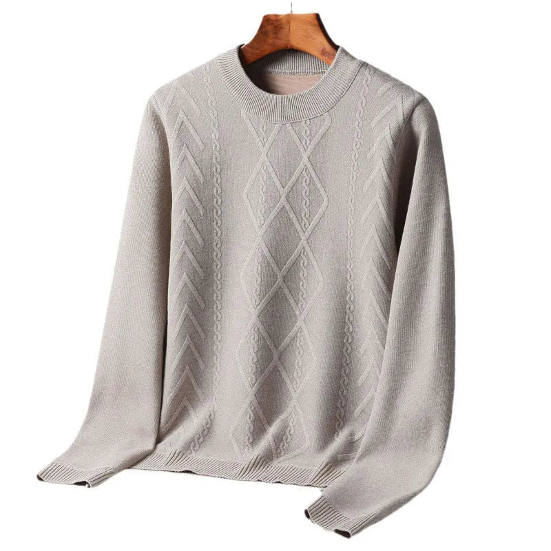 Men's round neck velvet thickening winter pullover in dark gray