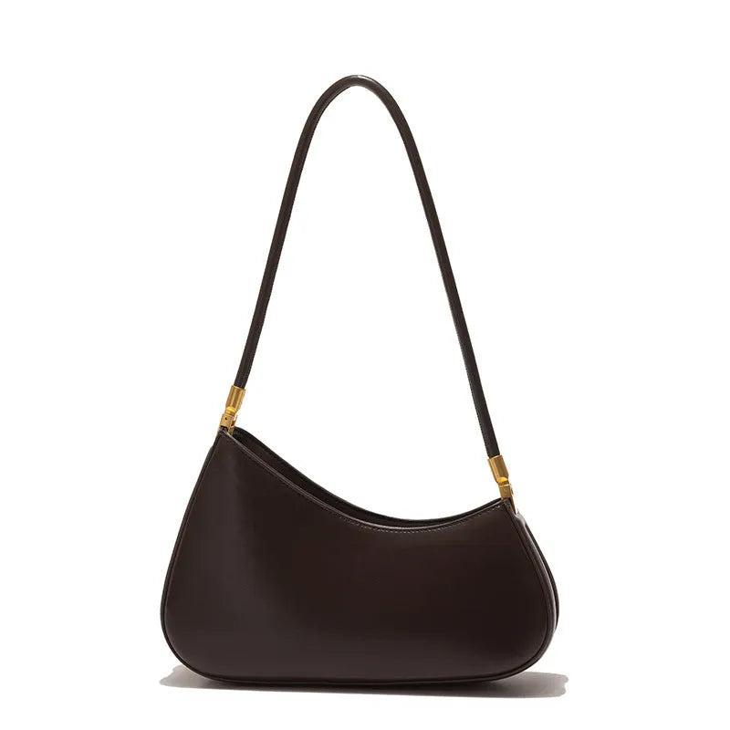 Women's oval retro underarm handbag in PU leather, shown in one of seven colours with a single strap and sewing line detail.