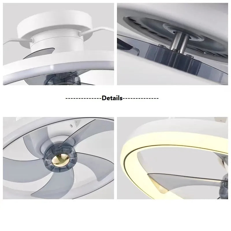 Modern flush mount ceiling fan with integrated light, 500mm diameter with acrylic shade and PC blades.
