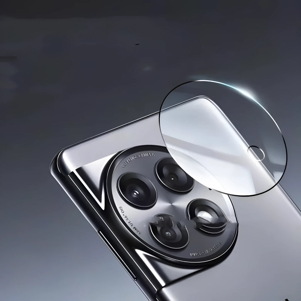 Tempered glass lens protector with black AR ring for OnePlus 12, Find N3, and OnePlus 11 smartphones