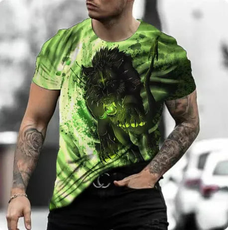 Retro 3D animal print men's short-sleeved T-shirt in Bird Eye polyester fabric