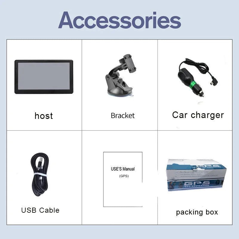 Portable 7 inch car GPS navigation device with touch screen and mounting bracket