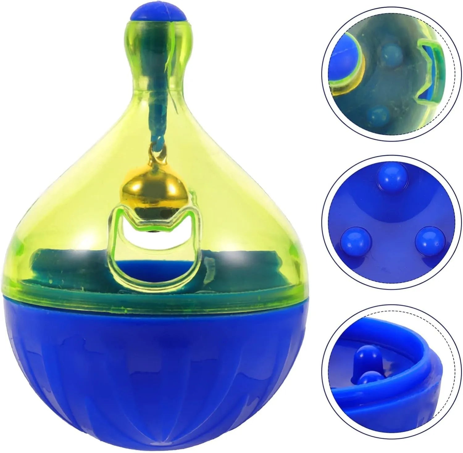 Blue tumbler-shaped interactive pet treat dispenser toy for dogs and cats