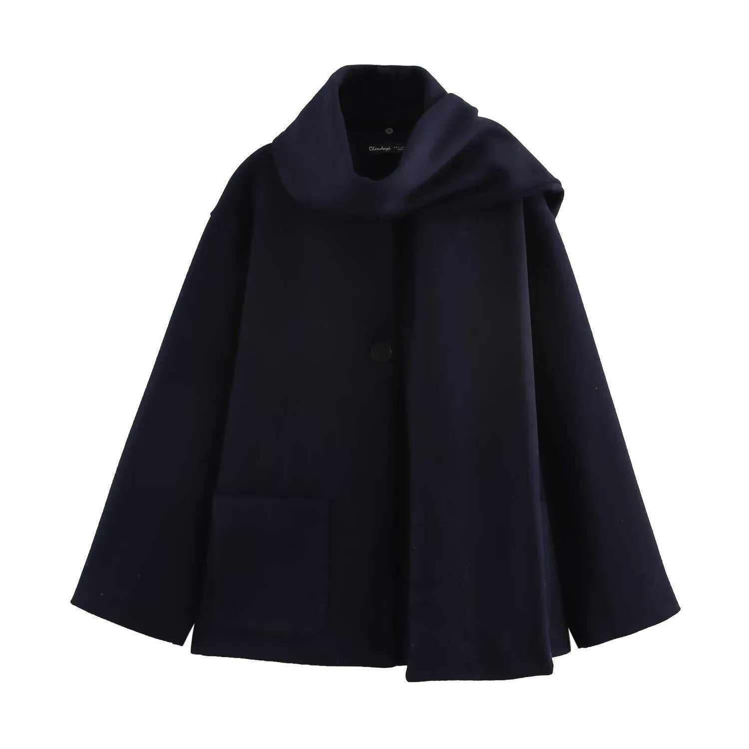 Women's polyester overcoat with artificial fur collar in street fashion style