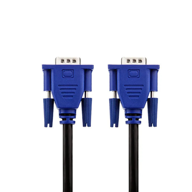Black VGA cable with blue mould connector measuring 1.5 metres for computer to monitor connection