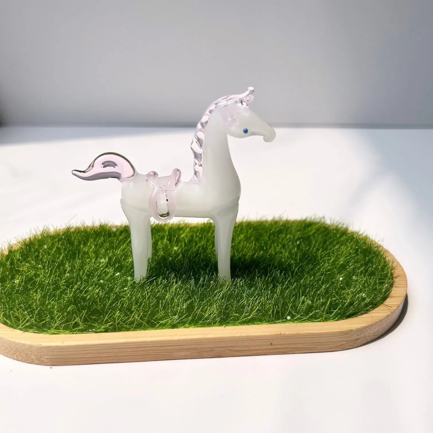 Brown glazed horse sculpture minimalist office decoration on wooden desk