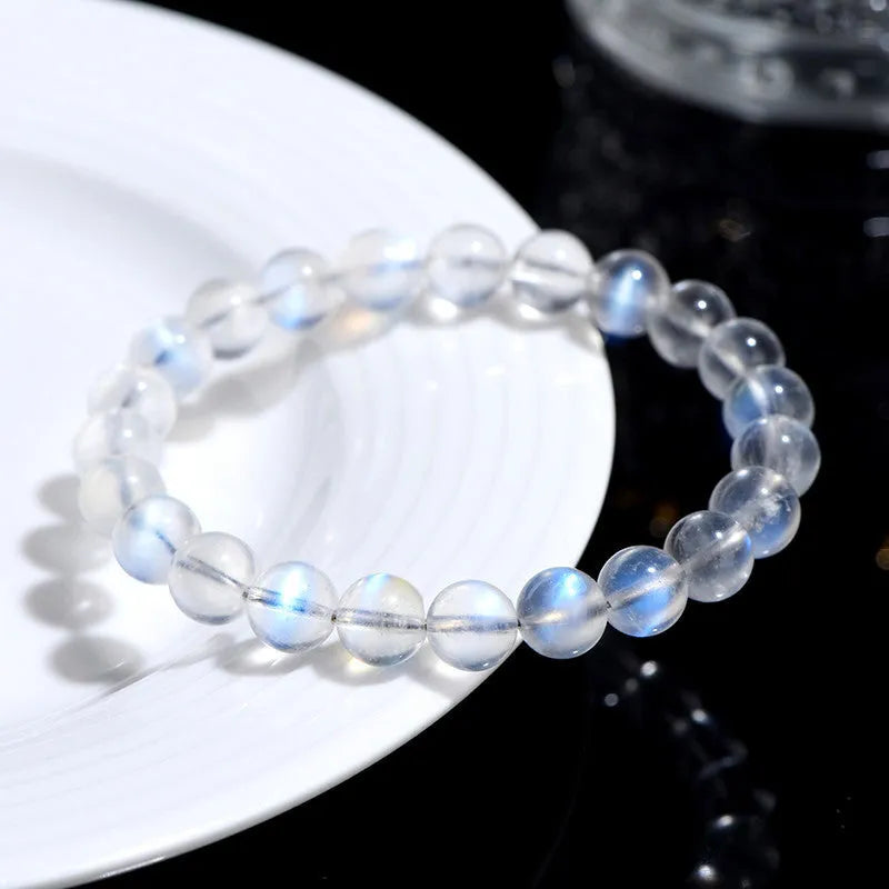 Natural cream body blue moonlight crystal bracelet with multiple stone size options