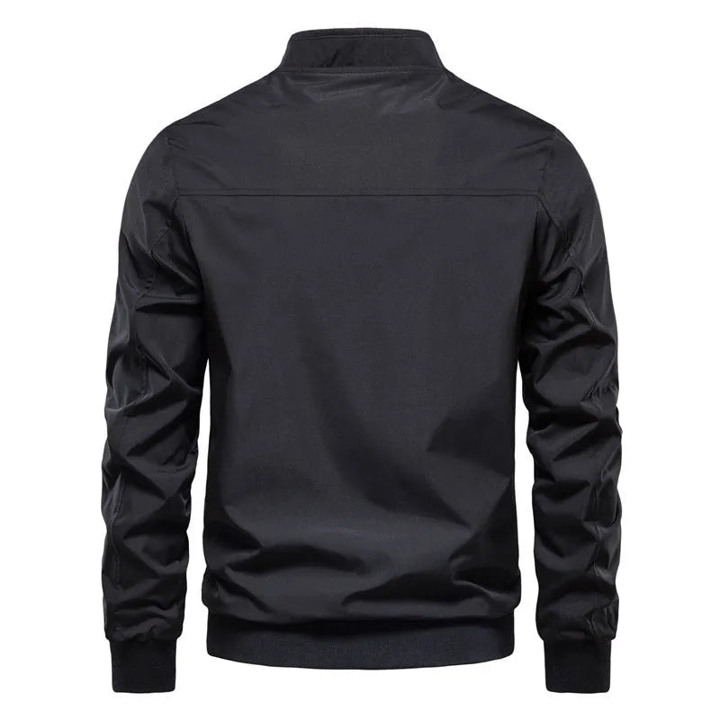 Men's casual lightweight polyester jacket in solid colour options including dark blue, black and army green
