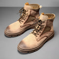 Men's vintage Martin boots with frosted leather texture and low thick rubber heel