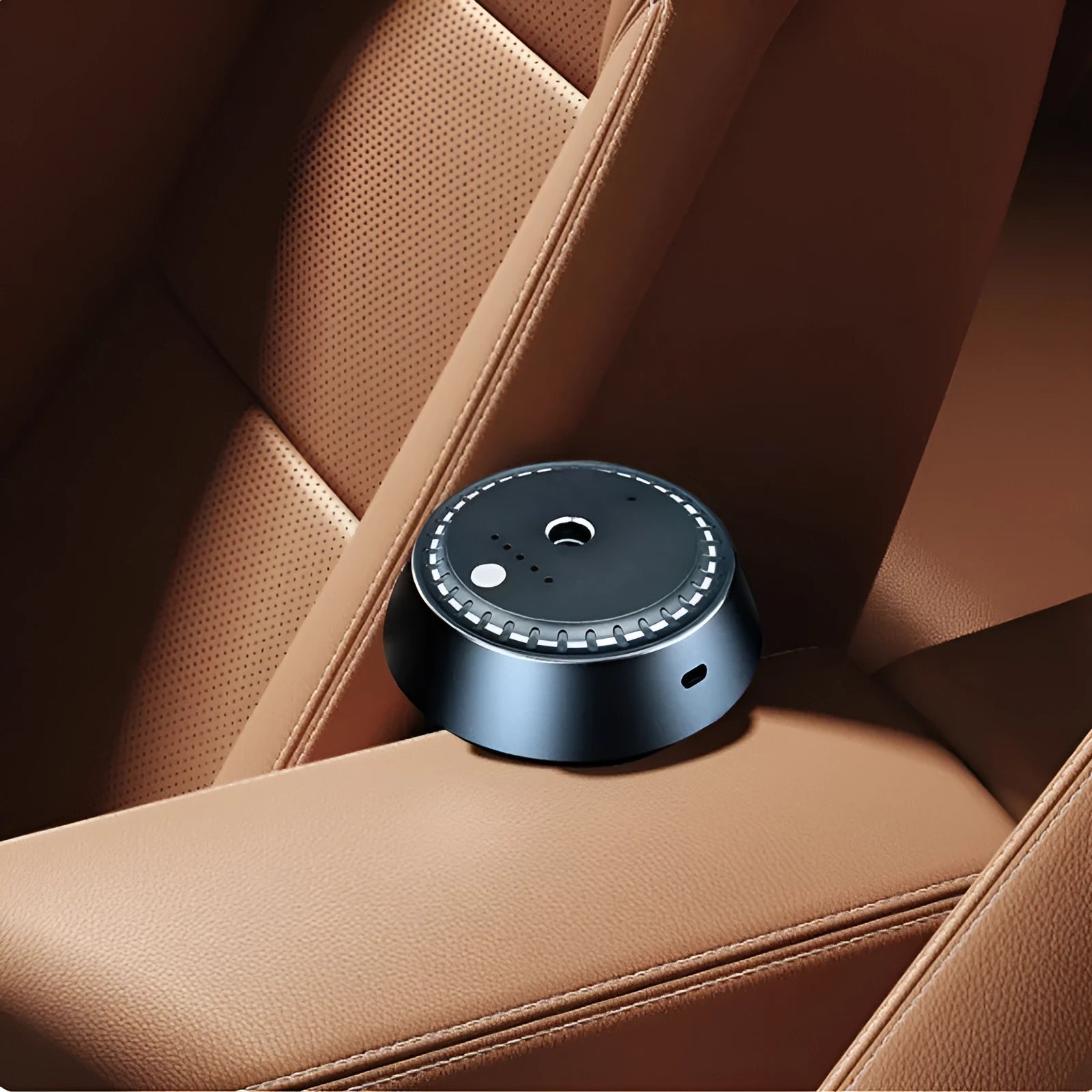 Black metal USB rechargeable smart car aroma diffuser with timer display