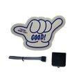 Self-adhesive luminous wall stickers with driver kit showing multiple colour options and text designs on window