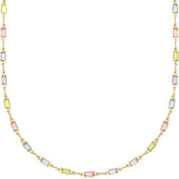 Ladies' geometric crystal necklace with glass pendant on adjustable alloy chain
