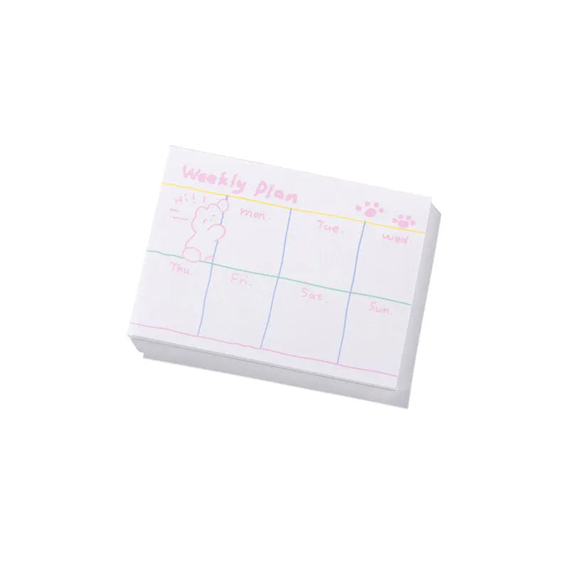 Cute cartoon animal and planner themed sticky note pad with adhesive backing, 50 sheets