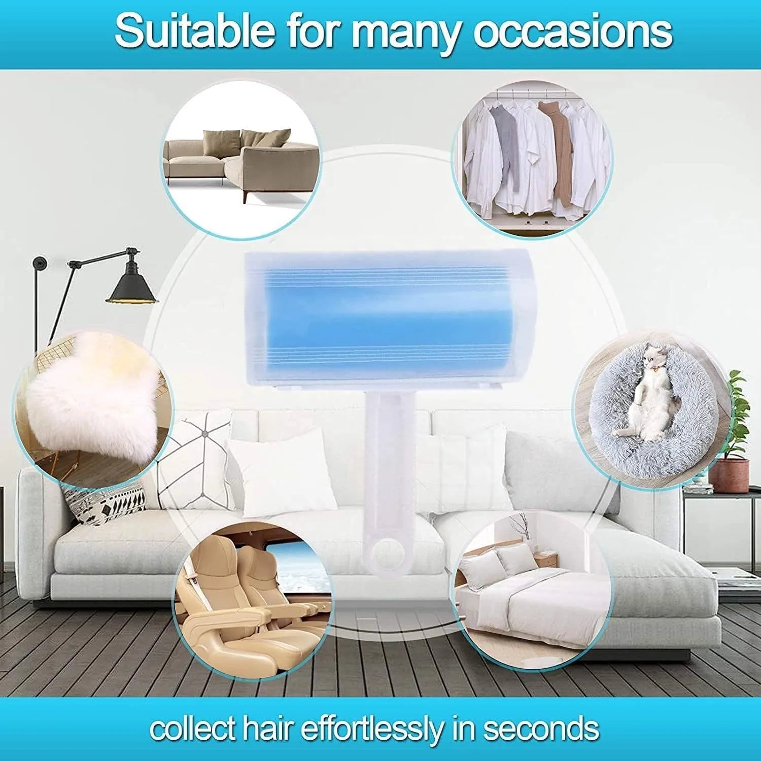 Washable reusable lint roller with cover for removing pet hair from clothes and sofas
