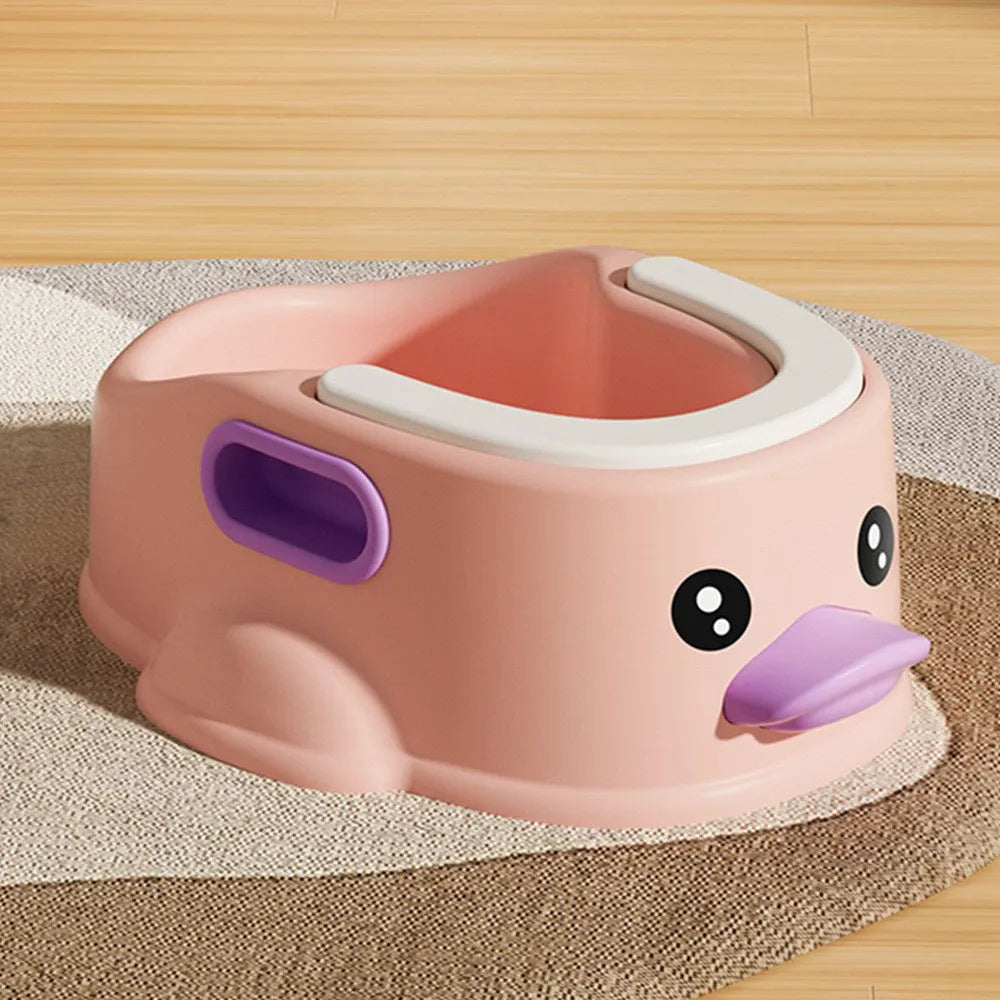 Blue PVC duck-shaped bathtub for washing dogs and cats on a bathroom floor.