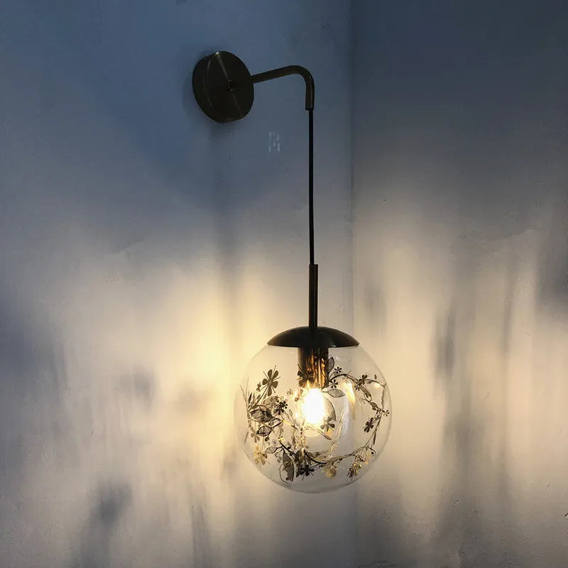 Modern glass shade wall lamp in gold or silver finish for bedside lighting