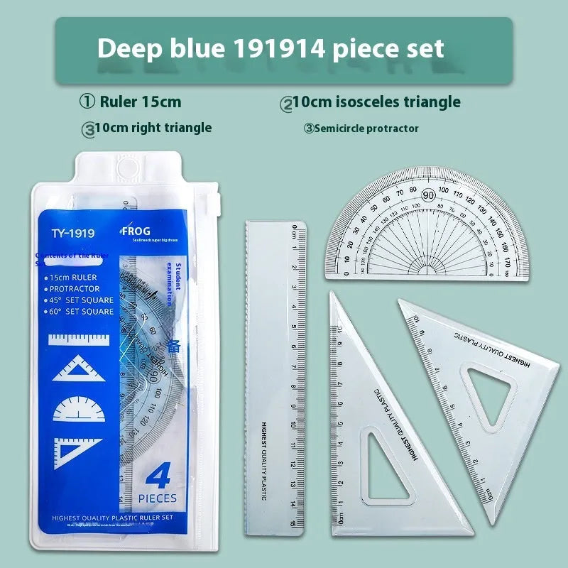Youpai transparent acrylic drawing ruler set with square protractor on a technical drawing