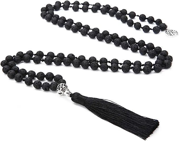 Handmade knotted natural stone bead necklace with 8mm beads in one of 12 colour options.