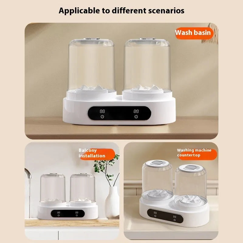 White double bucket USB powered mini washing machine for portable laundry