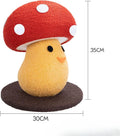 Foldable mushroom-shaped cat scratcher with accordion design, showing corrugated cardboard round board and central nest area.