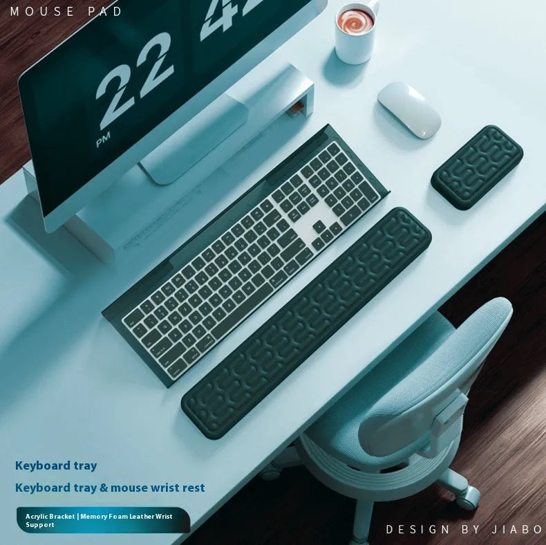Double-sided memory foam keyboard and mouse pad with resin wrist rest in multiple colour options