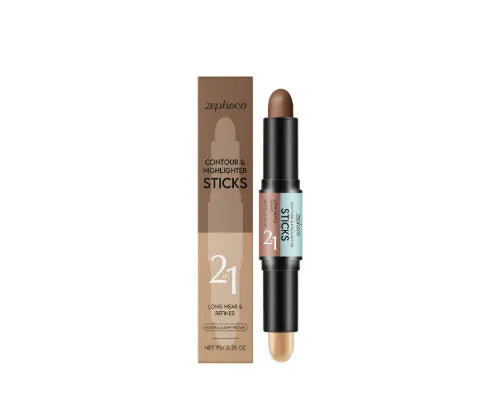 2-in-1 dual-ended brow highlighter pencil in brown shades with outlining and highlighting ends