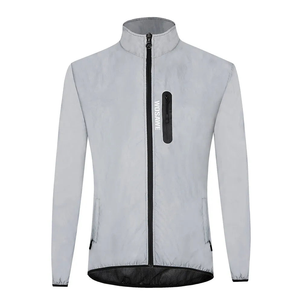 Silver waterproof windproof polyester long sleeve coat showing front view