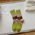 Retro women's double needle embroidery mid-calf socks in combed cotton, check pattern, one size