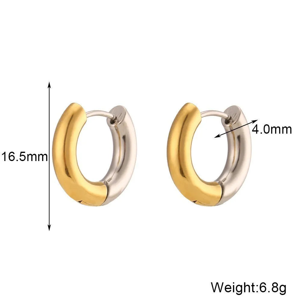 Gold electroplated jewellery set with geometric circle earrings, matching necklace and bracelet