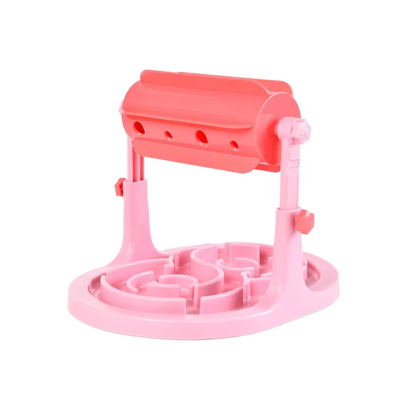 Blue interactive pet puzzle feeder bowl with adjustable height mechanism and raised patterns