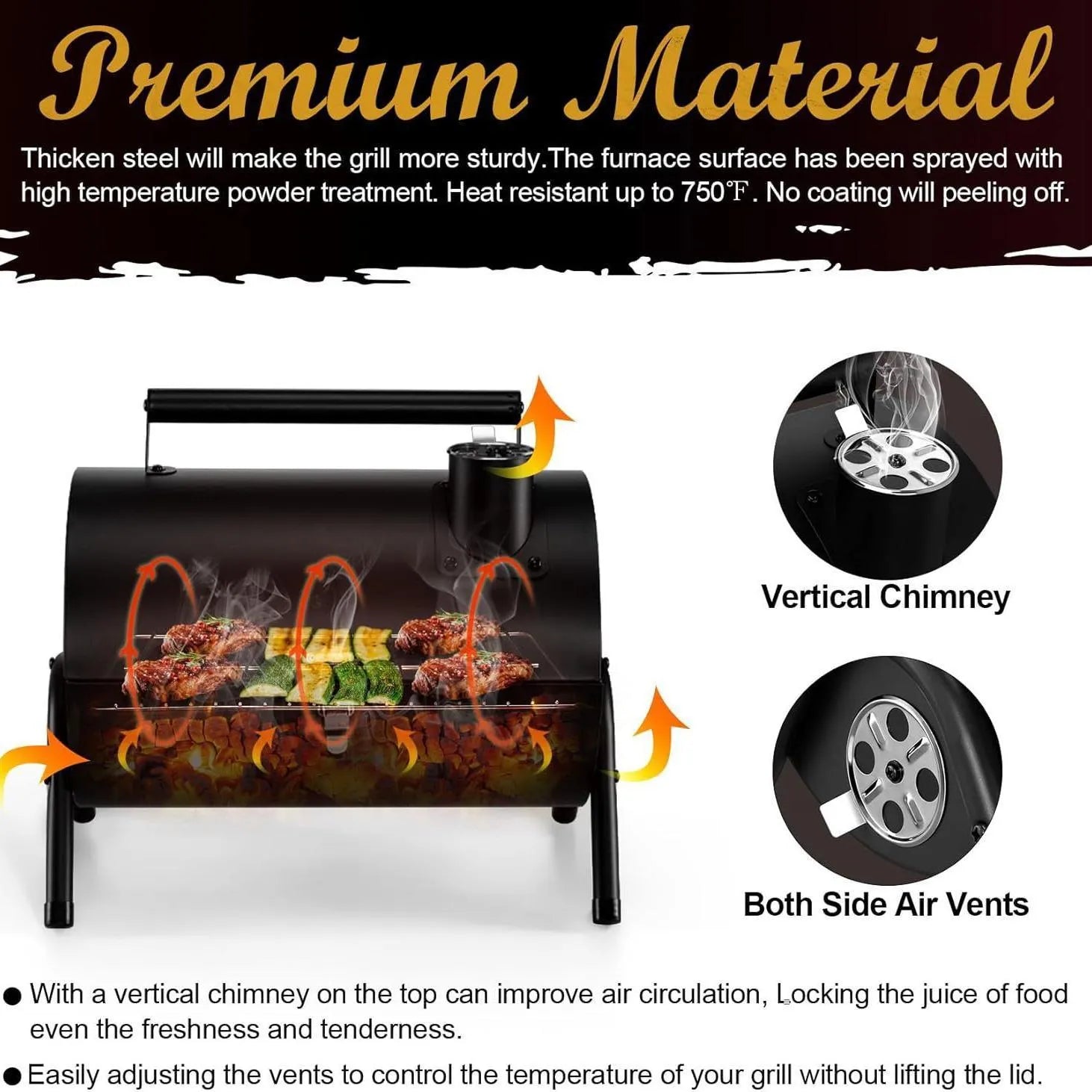 Small folding desktop charcoal barbecue grill with a compact, collapsible metal frame.