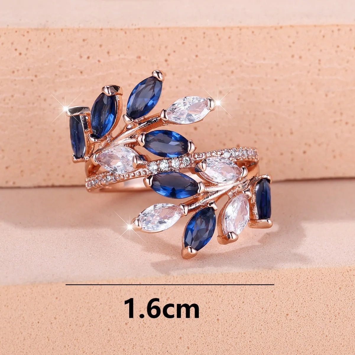 Adjustable copper ring with horse eye zircon stone and leaf design in multiple colour finishes
