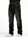 Black stretch slim fit straight leg men's trousers on hanger