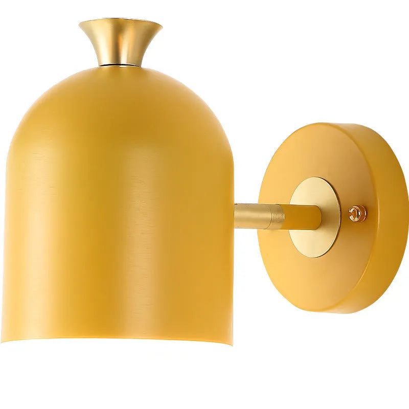 Circular aluminium bedside wall lamp with mirror front in choice of blue, green, pink or yellow finish