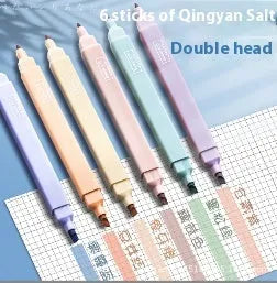 Fluorescent double-headed marking pens in mixed colour assortment with both broad and fine tips visible.