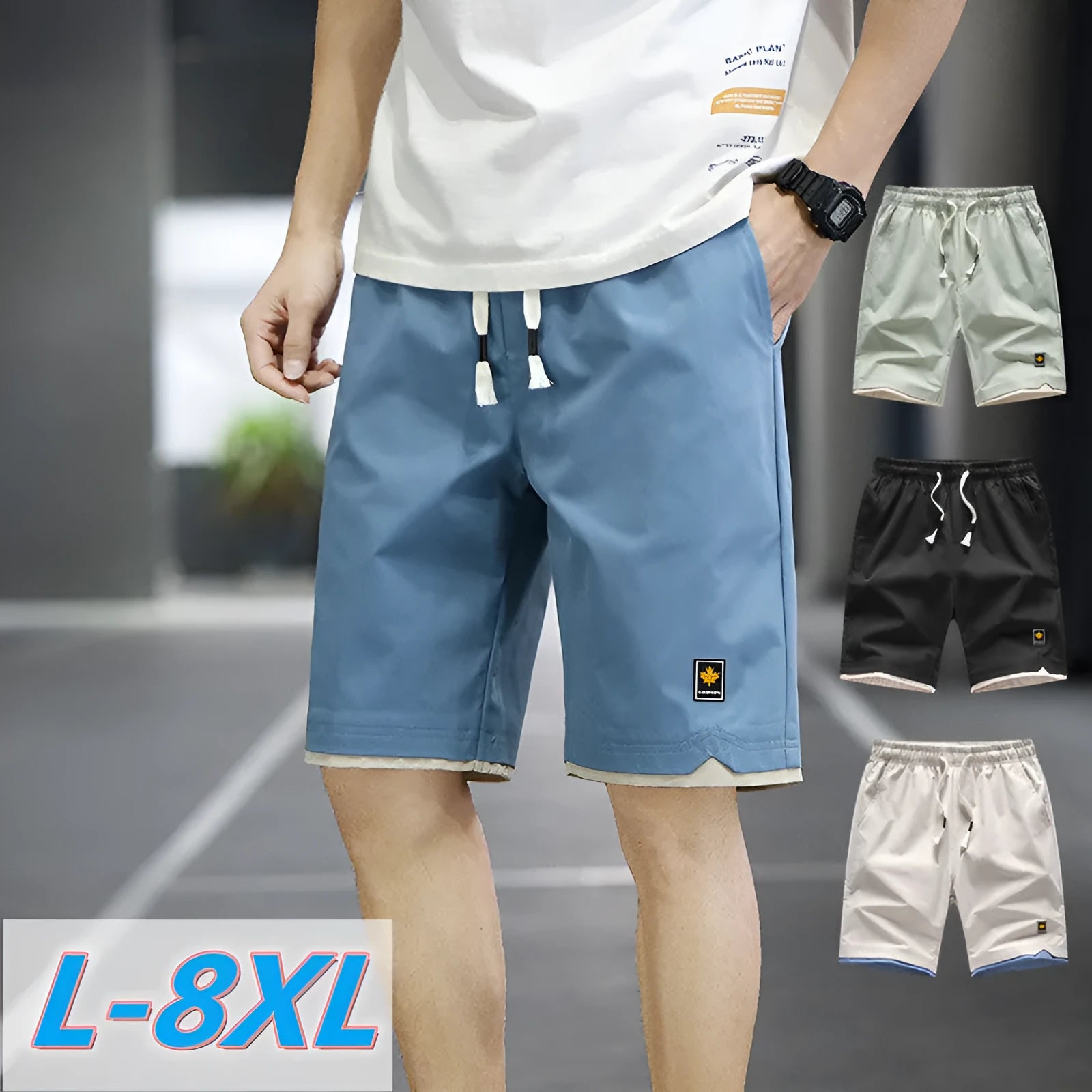 Man's loose-fitting straight-leg beach shorts in green on a neutral background.