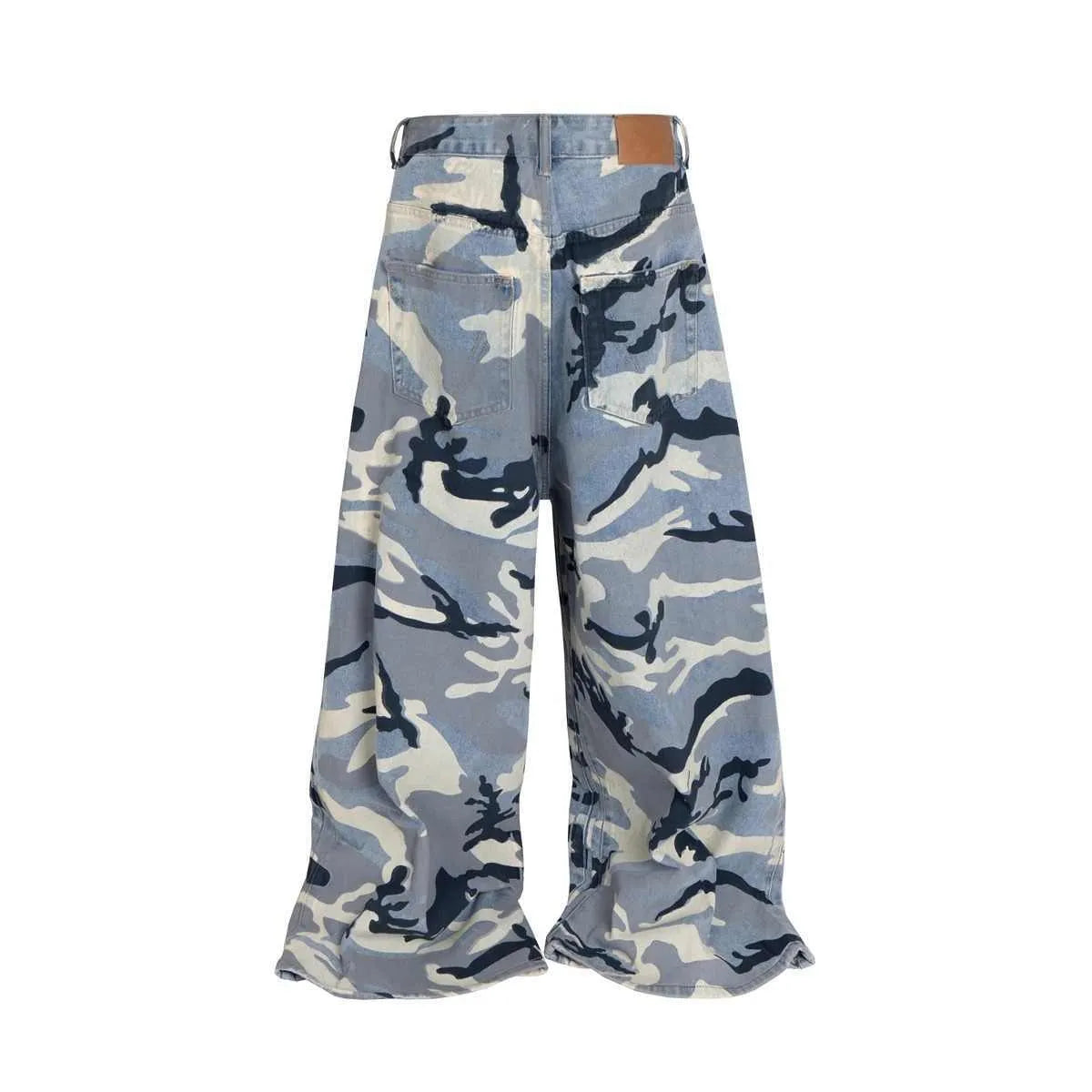 Snow camouflage blue loose fit jeans with micro-elastic denim fabric