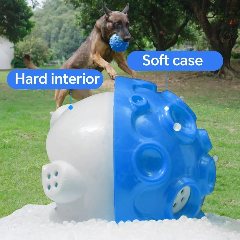 Durable natural rubber dog toy ball with squeaky sound for aggressive chewers in black blue green orange yellow