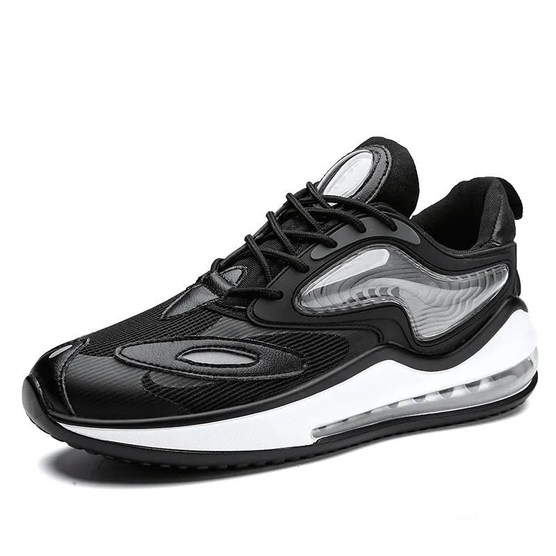 Men's Space Black casual shoes with air cushion design and rubber sole, shown from the side.