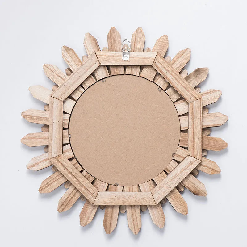 European-style wooden framed wall hanging mirror in baked colour finish