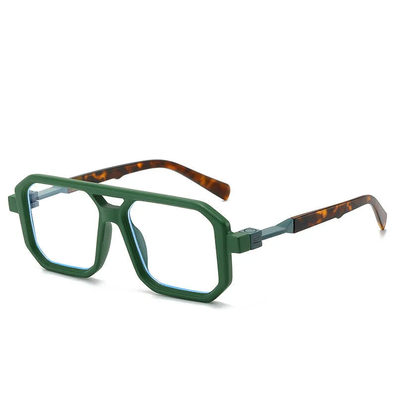 Retro double beam pilot sunglasses with polarised lenses in various colour options including black, blue, and leopard print.