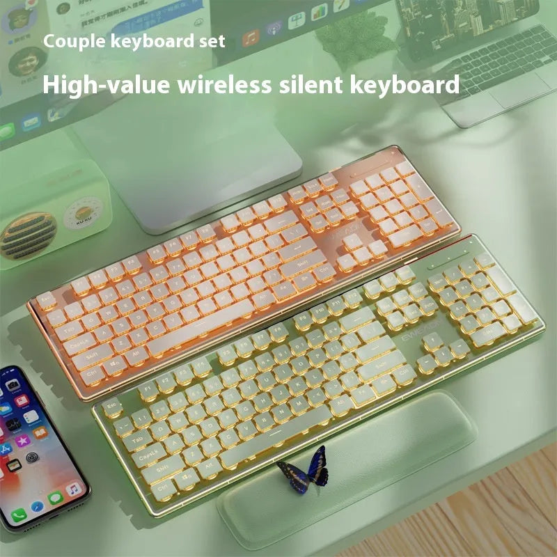 Prewalker V3 retro green coloured quiet keyboard and mouse set on a desk