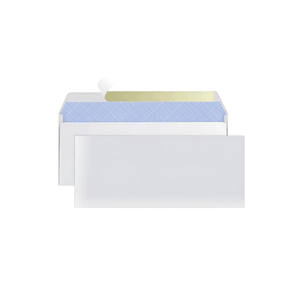 Blue tamper-evident confidential envelope with self-adhesive flap, size 105mm by 240mm.