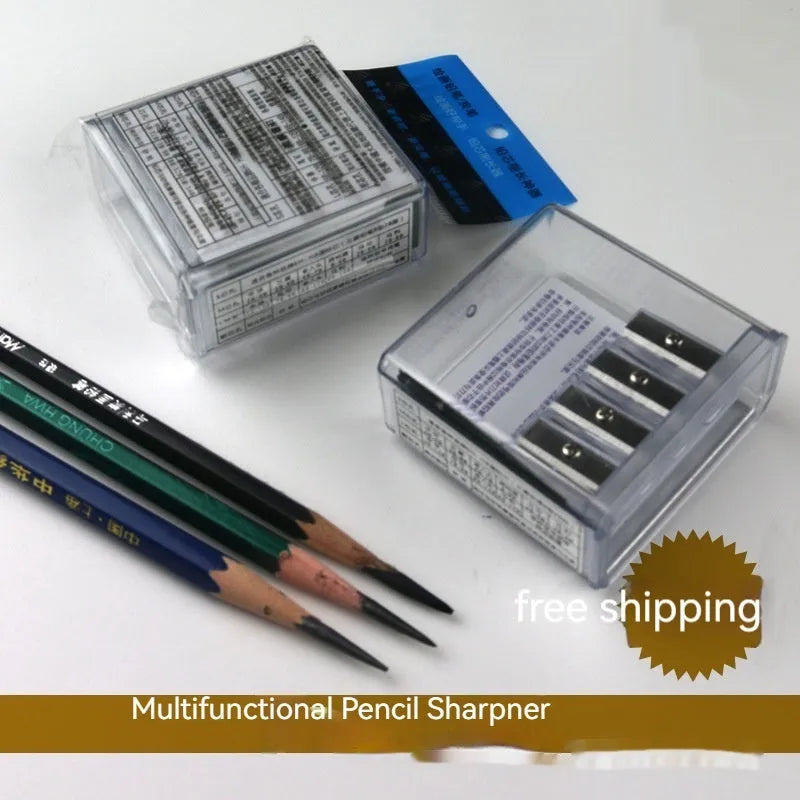 Four holes pencil sharpener bulk pack with geometric plastic design and screwdriver