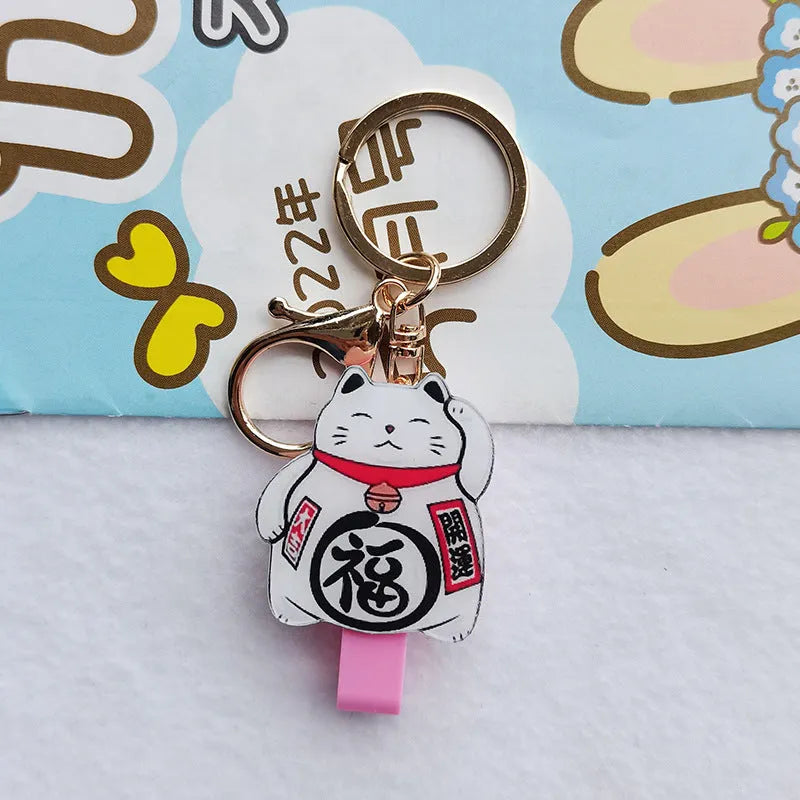Lucky Cat cartoon design plastic certificate sleeve and matching ferrule pendant gift set.