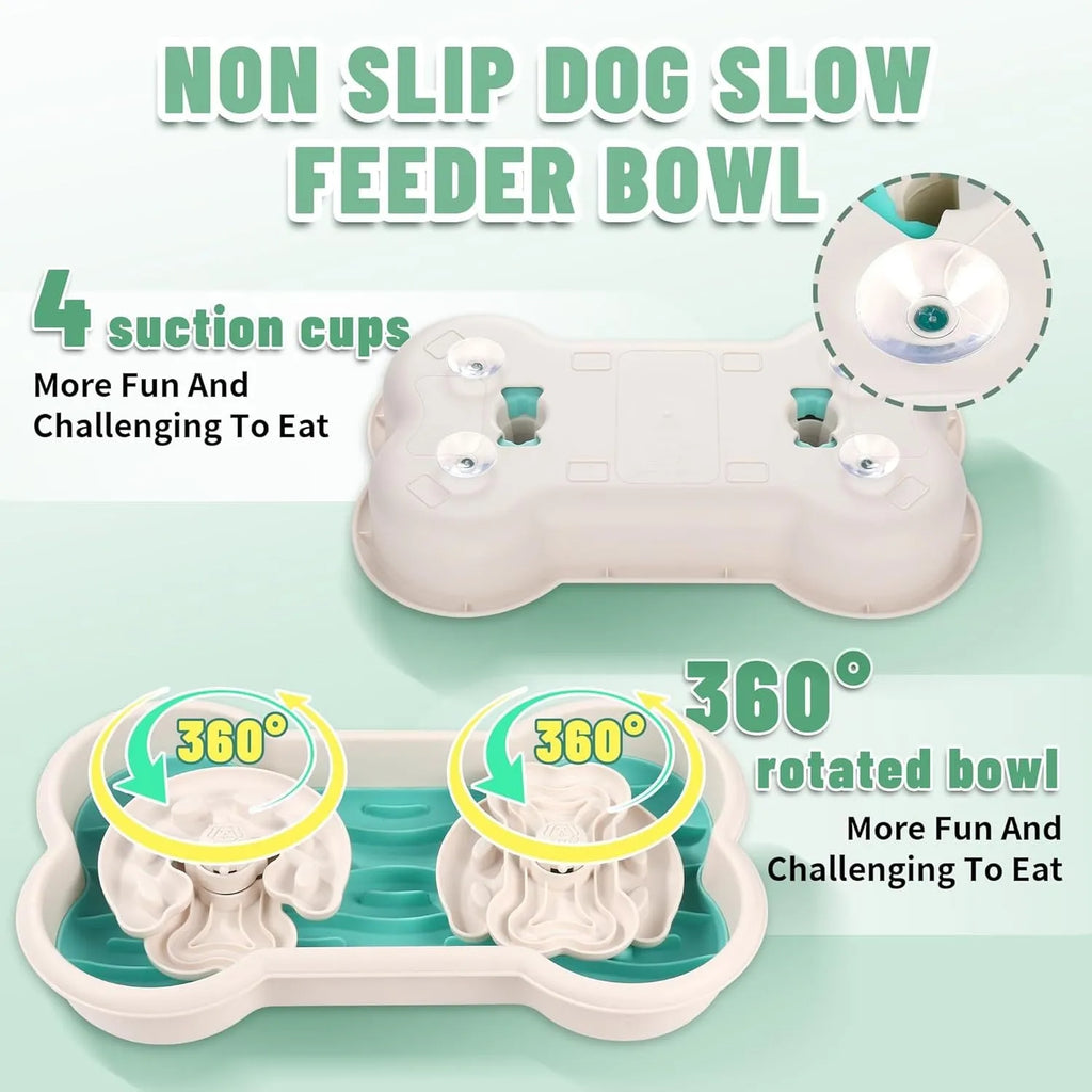 Large green slow feeder dog bowl with three-tier maze design and anti-slip suction cups