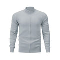 Men's cotton zip-up cardigan with stand collar in loose fit available in seven solid colours