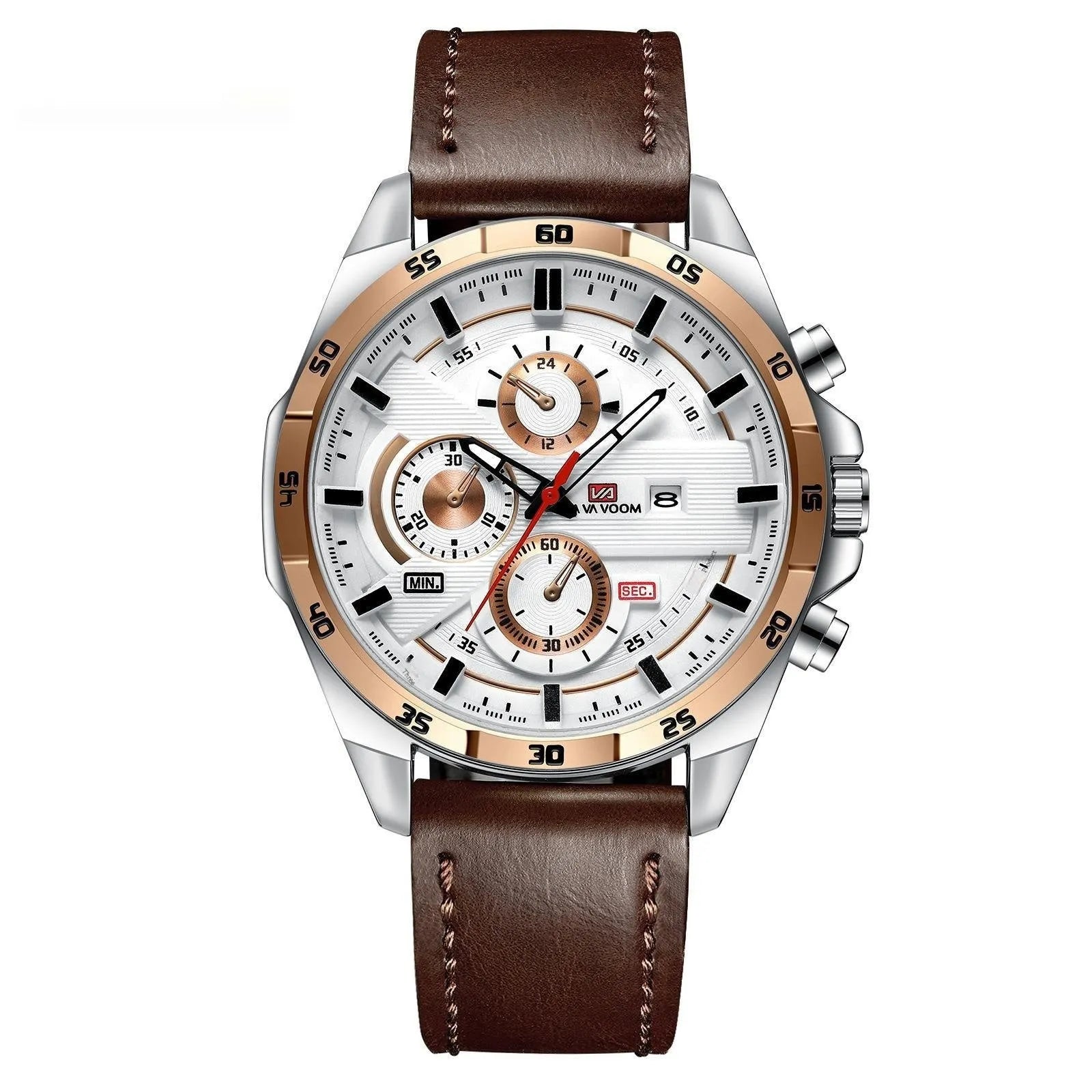 Men's casual quartz watch with business calendar display and waterproof case