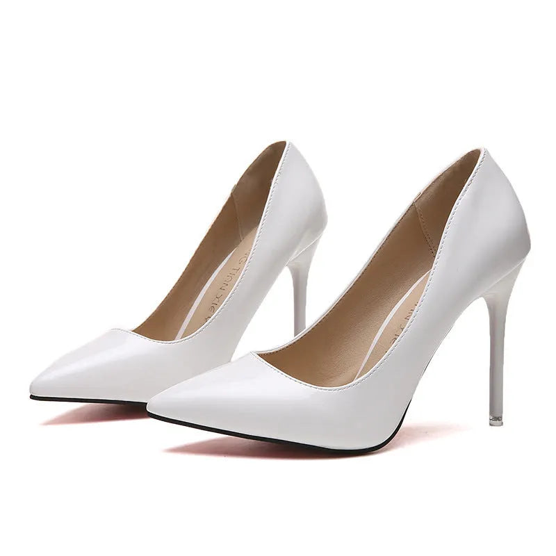 Women's nude stiletto high heels with pointed toe and 8cm+ heel height